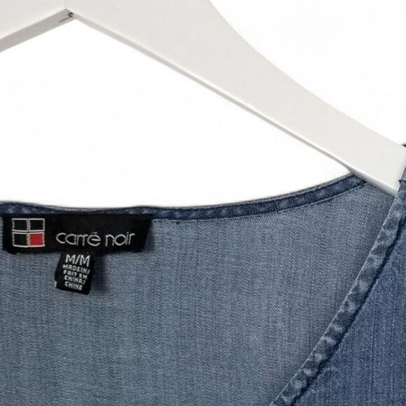 Carré Noir Denim Chambray Dress Ruffled Hem and Cuffs Scoop Neck - Medium - Picture 6 of 6